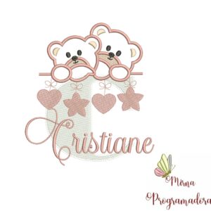 Matriz de Bordado - Ursinho Varal Nome Cristiane