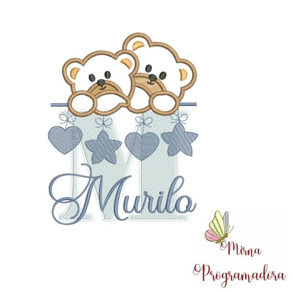 Matriz de Bordado - Ursinho Varal Nome Murilo
