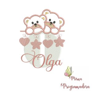 Matriz de Bordado - Ursinho Varal Nome Olga