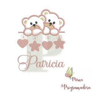 Matriz de Bordado - Ursinho Varal Nome Patricia