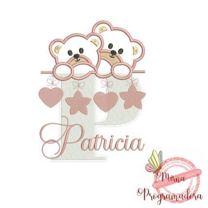 Matriz de Bordado - Ursinho Varal Nome Patricia