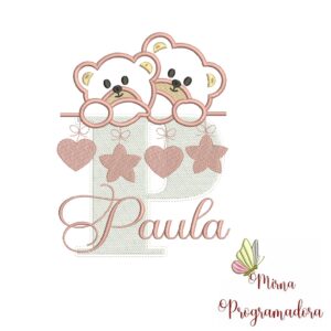 Matriz de Bordado - Ursinho Varal Nome Paula