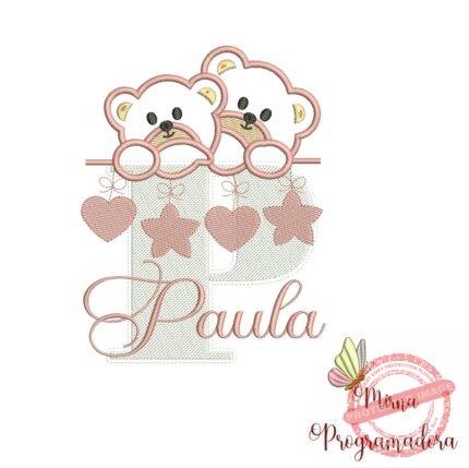 Matriz de Bordado - Ursinho Varal Nome Paula