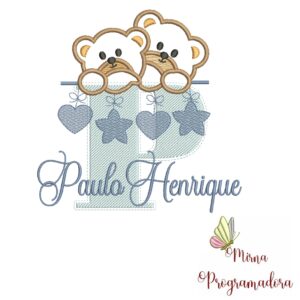 Matriz de Bordado - Ursinho Varal Nome Paulo Henrique