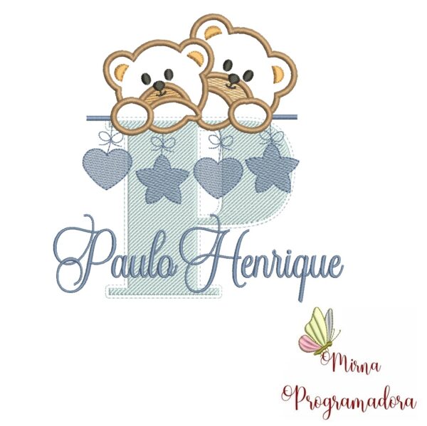 Matriz de Bordado - Ursinho Varal Nome Paulo Henrique