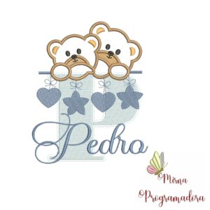 Matriz de Bordado - Ursinho Varal Nome Pedro