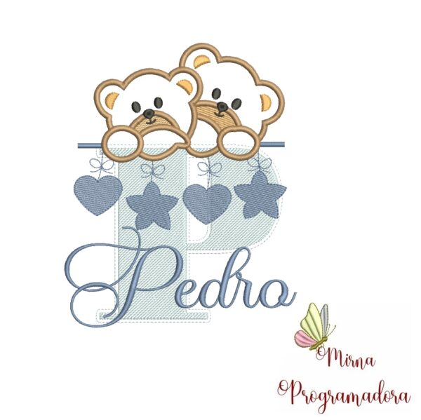 Matriz de Bordado - Ursinho Varal Nome Pedro