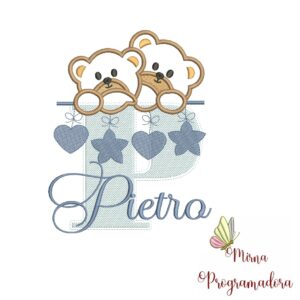 Matriz de Bordado - Ursinho Varal Nome Pietro