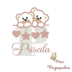 Matriz de Bordado - Ursinho Varal Nome Priscila