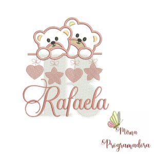 Matriz de Bordado - Ursinho Varal Nome Rafaela