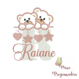 Matriz de Bordado - Ursinho Varal Nome Raiane