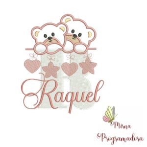 Matriz de Bordado - Ursinho Varal Nome Raquel