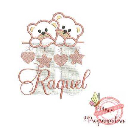 Matriz de Bordado - Ursinho Varal Nome Raquel