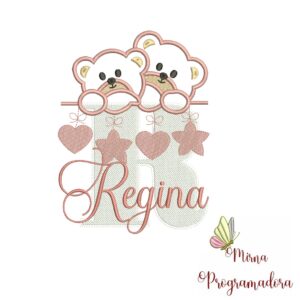 Matriz de Bordado - Ursinho Varal Nome Regina