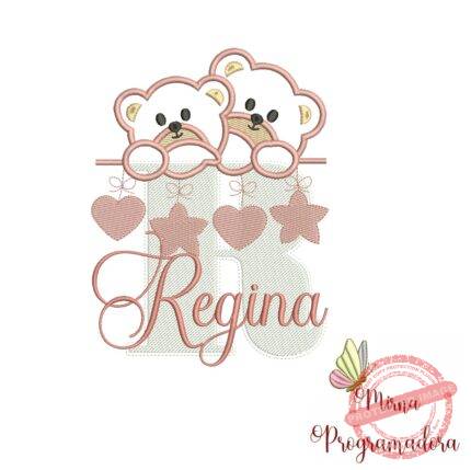 Matriz de Bordado - Ursinho Varal Nome Regina