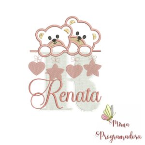 Matriz de Bordado - Ursinho Varal Nome Renata