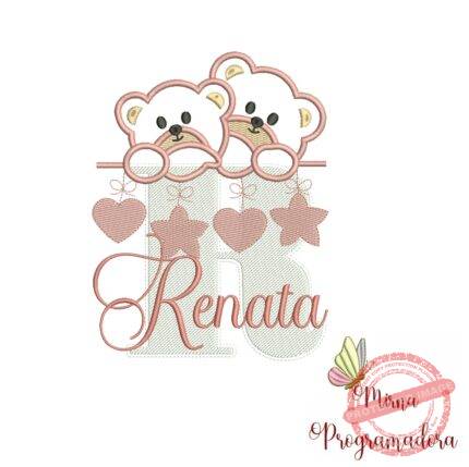 Matriz de Bordado - Ursinho Varal Nome Renata