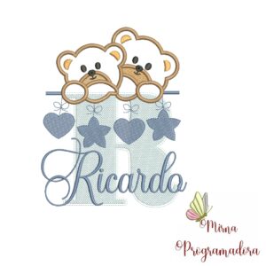 Matriz de Bordado - Ursinho Varal Nome Ricardo