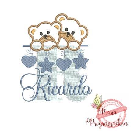 Matriz de Bordado - Ursinho Varal Nome Ricardo