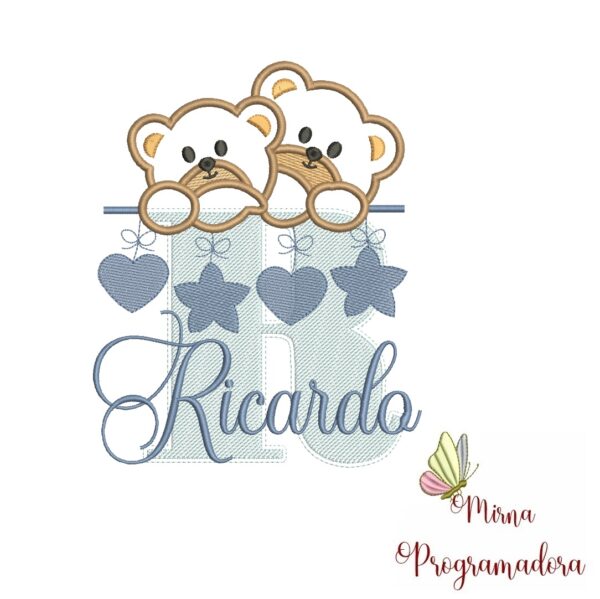 Matriz de Bordado - Ursinho Varal Nome Ricardo