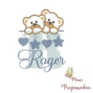 Matriz de Bordado - Ursinho Varal Nome Roger