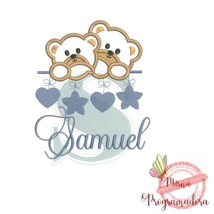 Matriz de Bordado - Ursinho Varal Nome Samuel