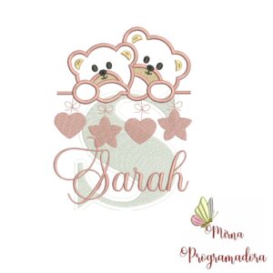 Matriz de Bordado - Ursinho Varal Nome Sarah