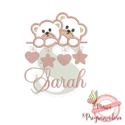 Matriz de Bordado - Ursinho Varal Nome Sarah