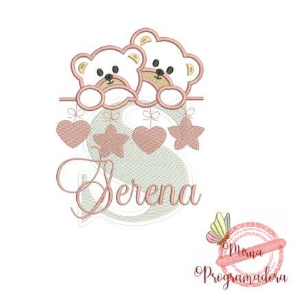 Matriz de Bordado - Ursinho Varal Nome Serena