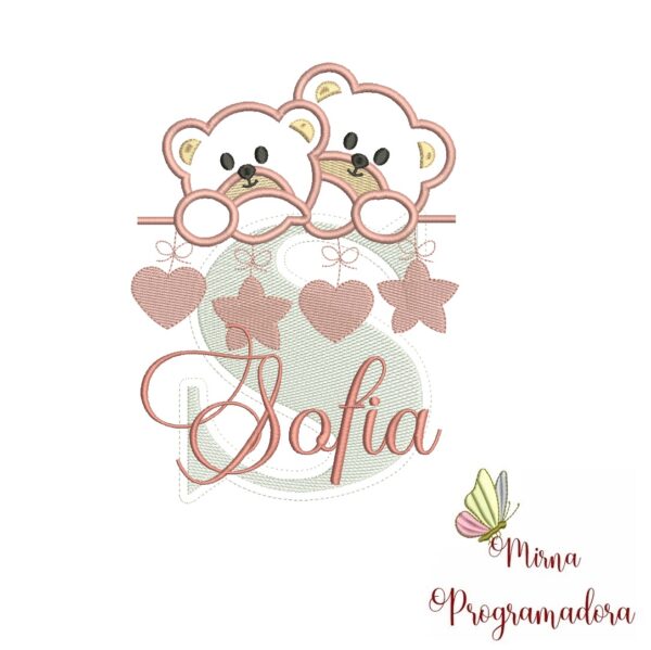 Matriz de Bordado - Ursinho Varal Nome Sofia