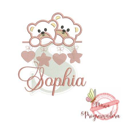 Matriz de Bordado - Ursinho Varal Nome Sophia
