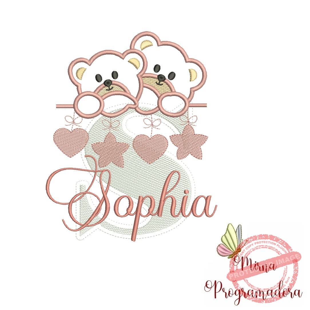 matriz de bordado sophia Matriz de Bordado - Ursinho Varal Nome Sophia - Imagem 1