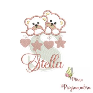 Matriz de Bordado - Ursinho Varal Nome Stella