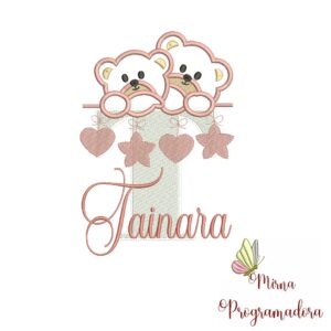 Matriz de Bordado - Ursinho Varal Nome Tainara