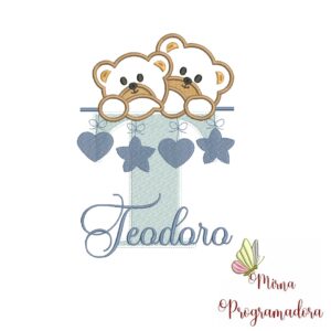 Matriz de Bordado - Ursinho Varal Nome Teodoro