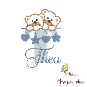 Matriz de Bordado - Ursinho Varal Nome Theo