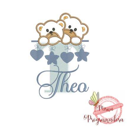Matriz de Bordado - Ursinho Varal Nome Theo