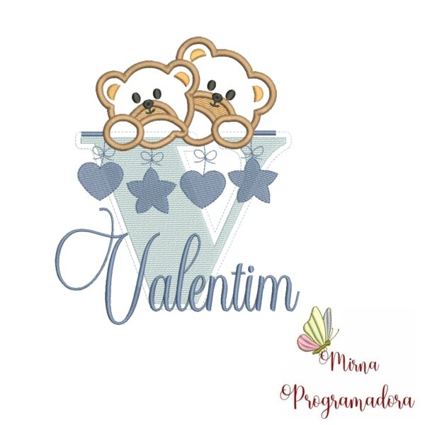 Matriz de Bordado - Ursinho Varal Nome Valentim