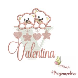 Matriz de Bordado - Ursinho Varal Nome Valentina