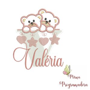 Matriz de Bordado - Ursinho Varal Nome Valéria