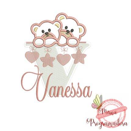 Matriz de Bordado - Ursinho Varal Nome Vanessa