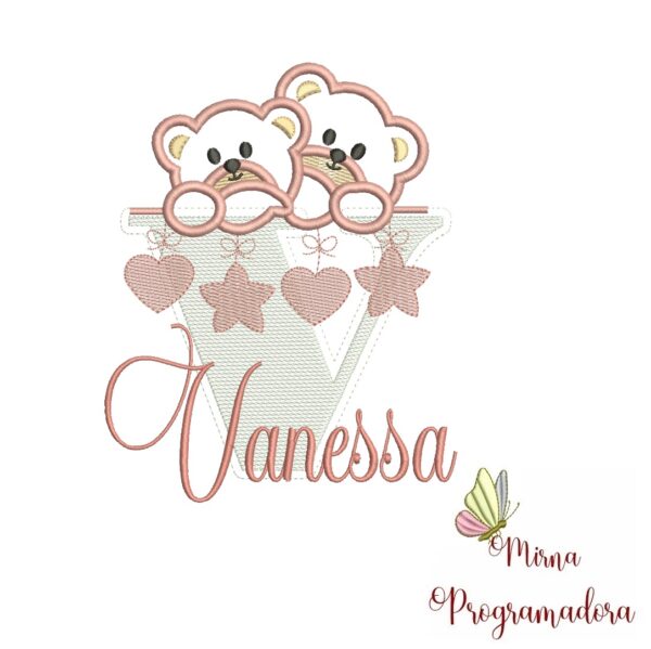 Matriz de Bordado - Ursinho Varal Nome Vanessa