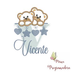 Matriz de Bordado - Ursinho Varal Nome Vicente