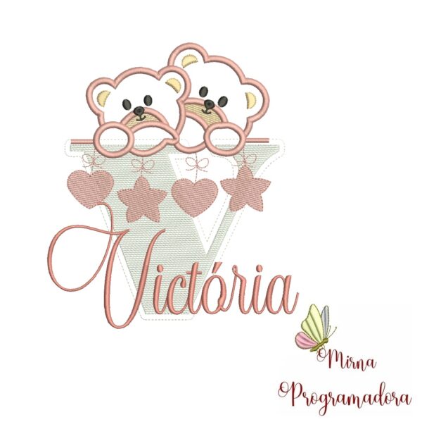 Matriz de Bordado - Ursinho Varal Nome Victória