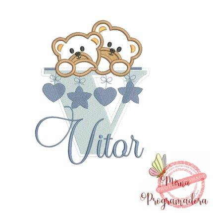 Matriz de Bordado - Ursinho Varal Nome Vitor