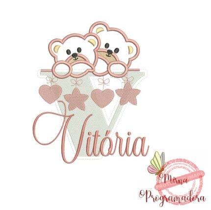 Matriz de Bordado - Ursinho Varal Nome Vitória