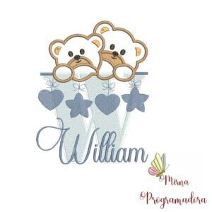 Matriz de Bordado - Ursinho Varal Nome William