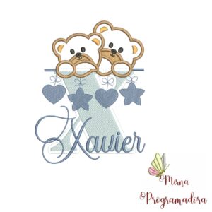 Matriz de Bordado - Ursinho Varal Nome Xavier