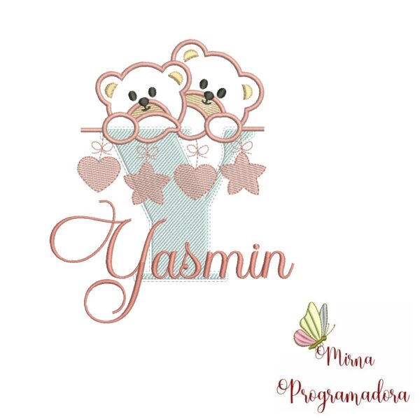 Matriz de Bordado - Ursinho Varal Nome Yasmin