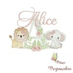 Matriz de Bordado Safari Menina Nome Alice